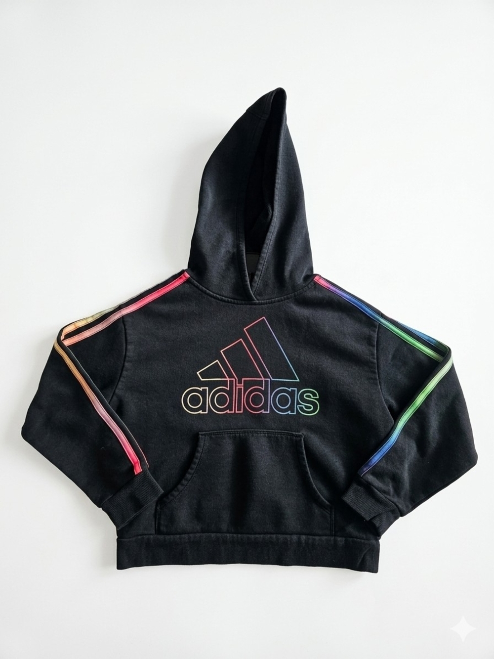 adidas Black Kids Hoodie with Rainbow Trim